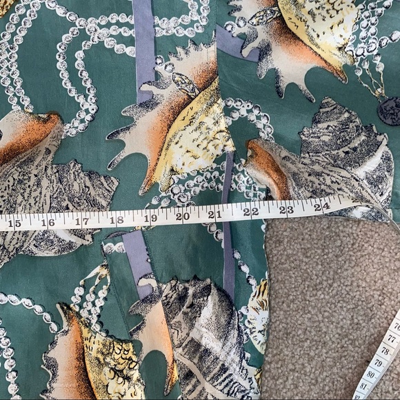 Vintage Shanghai Silk 100% silk green seashell ocean novelty print zip up jacket - Picture 11 of 13